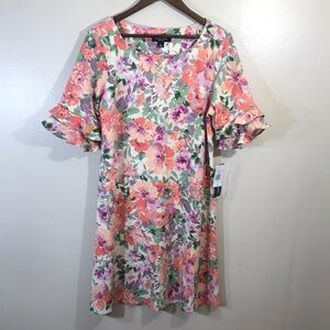 NEW Perceptions‎ Floral Ruffle Sleeve Dress XL
